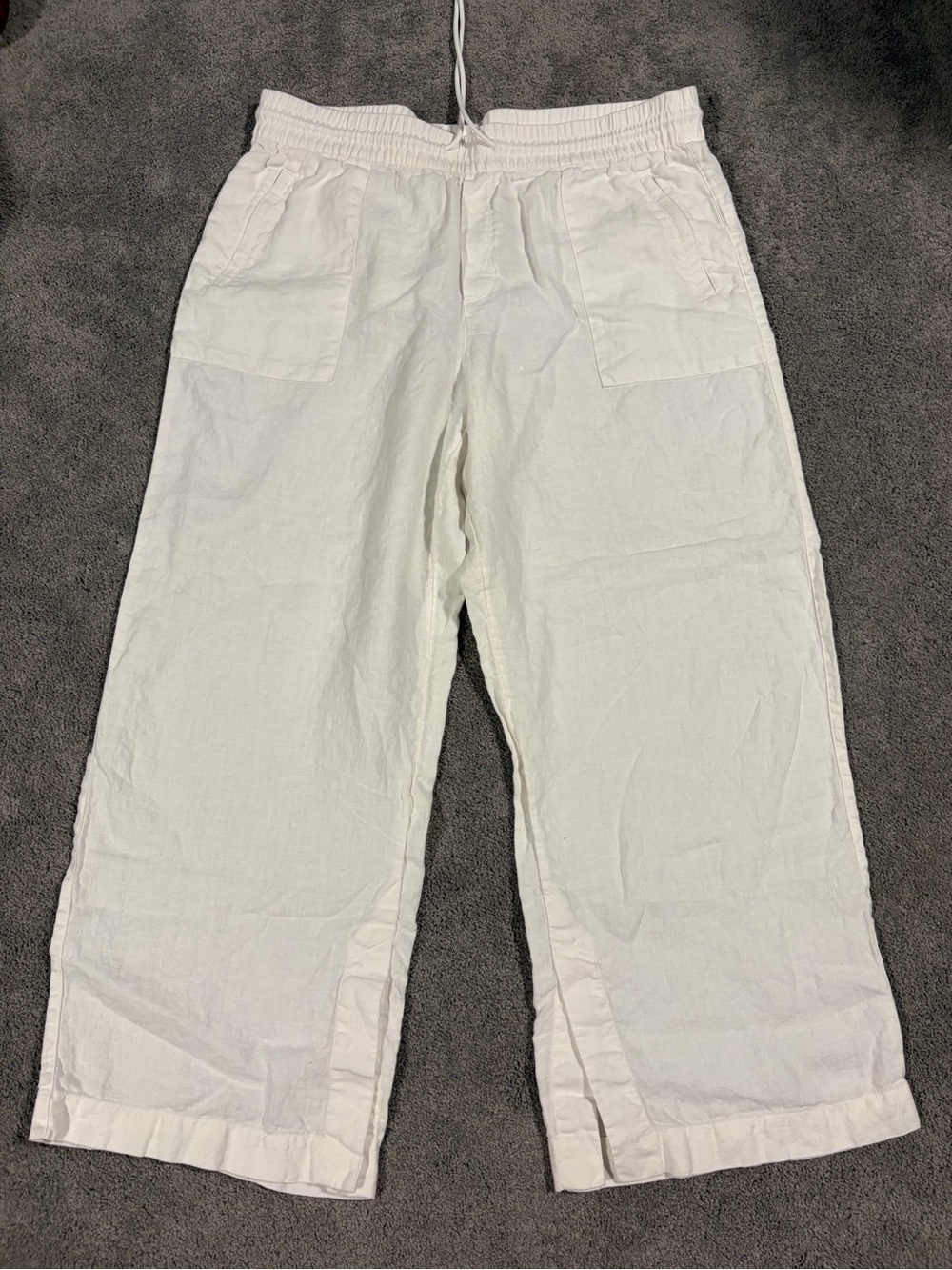 Athleta White Wide-Leg Drawstring Linen Pants